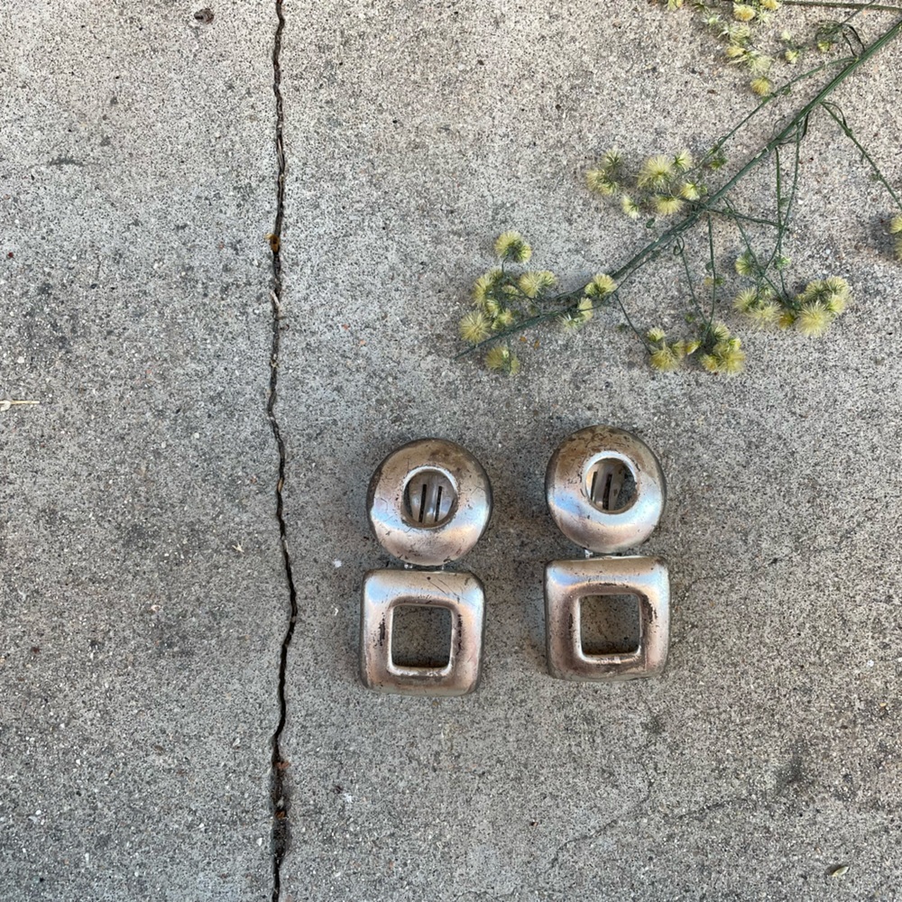 Vintage. Silver Metal Circle and Rectangular Clip On